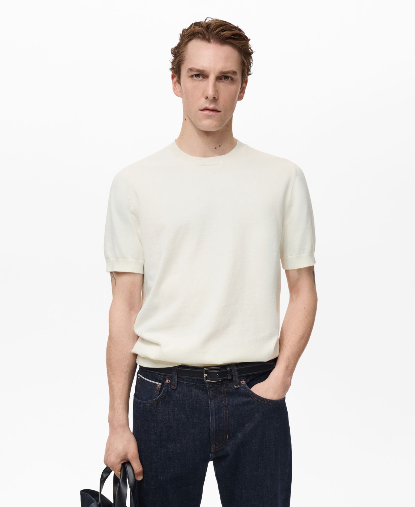 Мужская футболка Mango Cotton Fine-Knit, цвет: Зелёный — фото 8