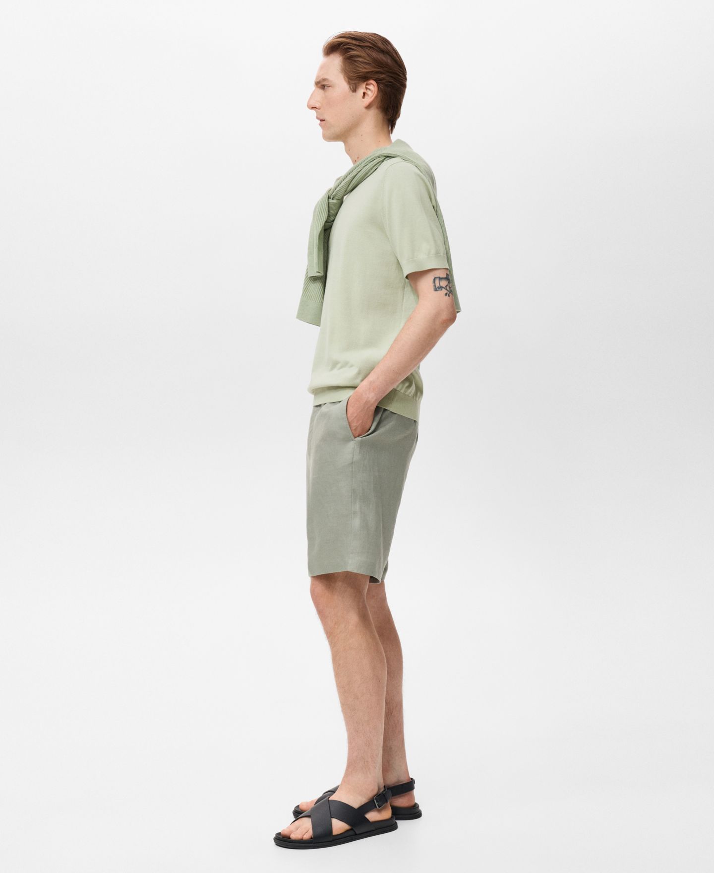 Мужская футболка Mango Cotton Fine-Knit, цвет: Зелёный — фото 5