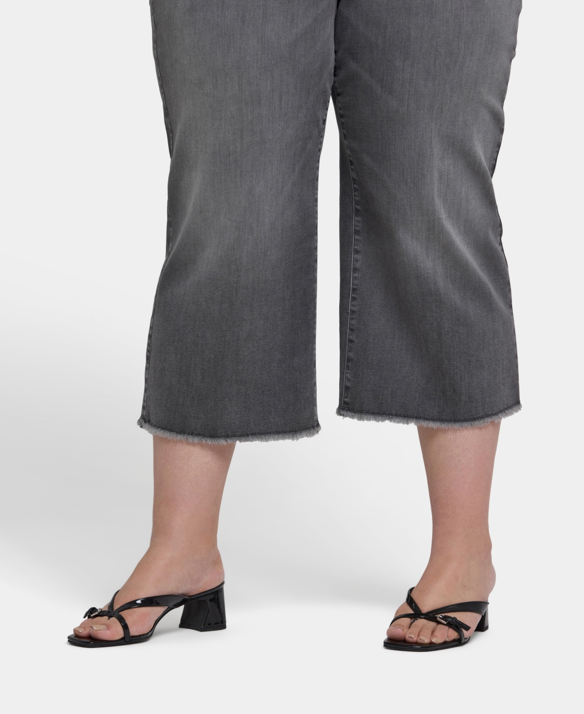 Nydj Brigitte Frayed High Waist Wide Leg Capri Jeans In Gray