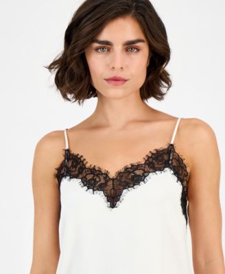 Women's Lace-Trim Hammered Satin Tank