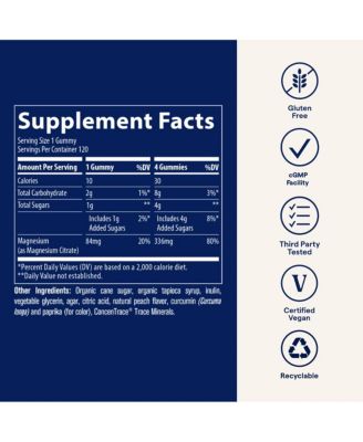 Magnesium 84mg - Chewable Magnesium Supplement for Bone & Heart Health Support - Immune System Support - Aids Relaxation & Healthy Sleep - Peach, 120 Gummies (120 Servings)