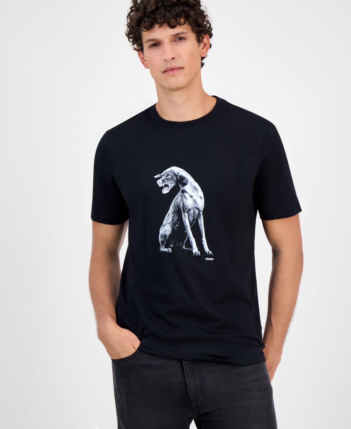 Мужская хлопковая футболка с круглым вырезом и принтом Hugo Boss