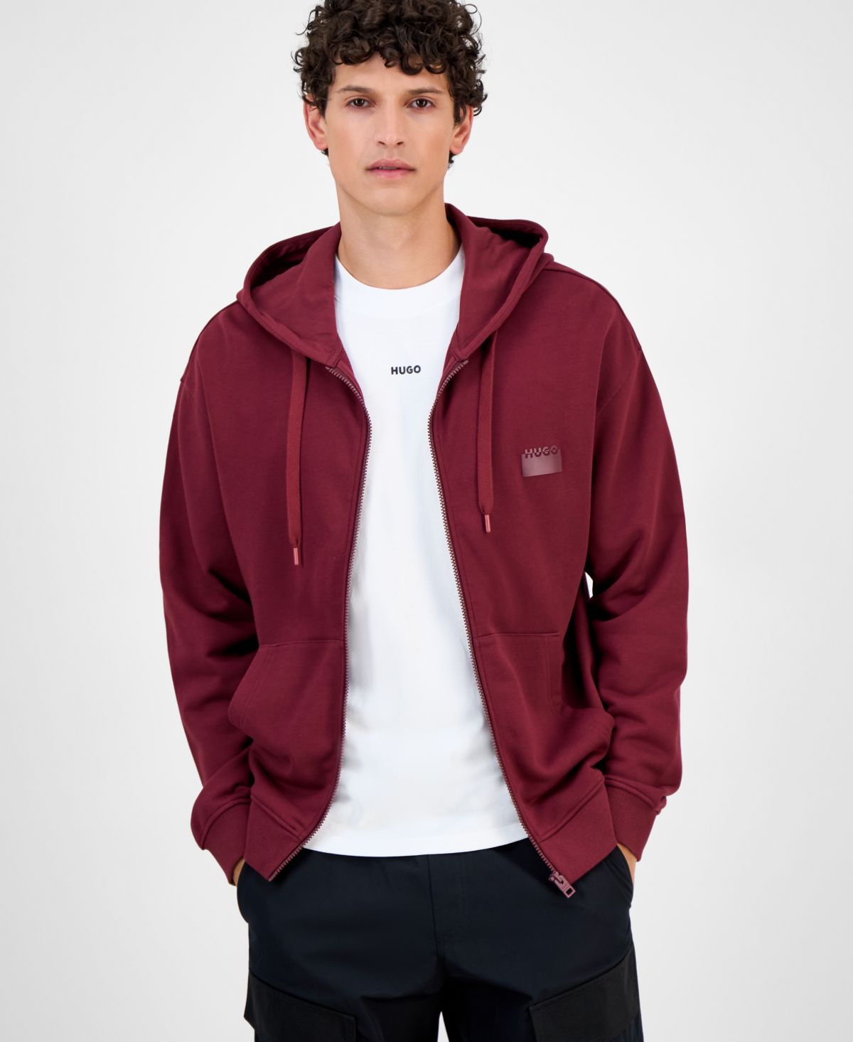 Мужская хлопчатобумажная махровая толстовка с капюшоном Hugo Boss на молнии