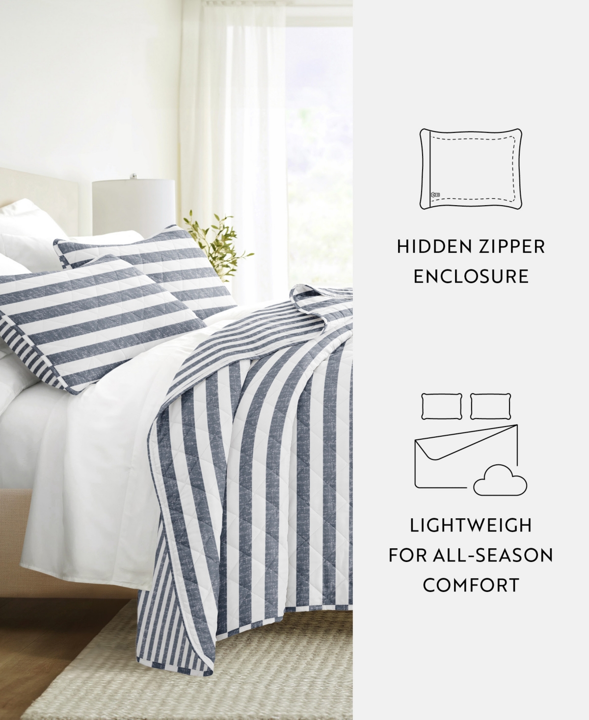 ienjoy Home Classic Stripe Reversible 3-Pc. Quilt Set, King/California King