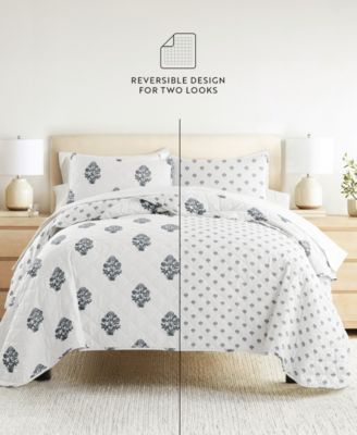 Stamped Bloom Reversible 3-Pc. Quilt Set, King/California King
