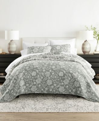 Textured Floral Reversible 3-Pc. Quilt Set, King/California King