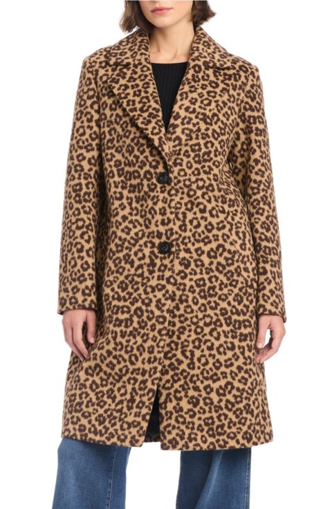 Женские куртки Vince Camuto Women’s Single-Breasted Wool-Blend Boyfriend Leopard Coat