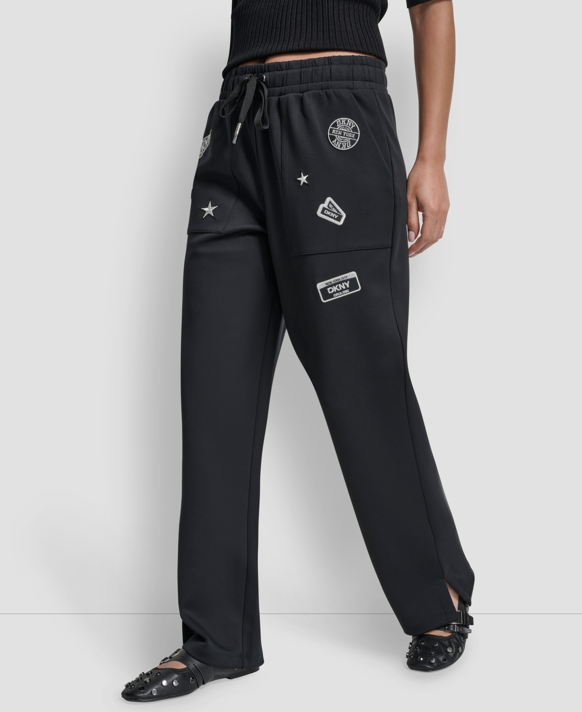 Dkny Women's Pins & Patches Scuba Jogger Pants In Black