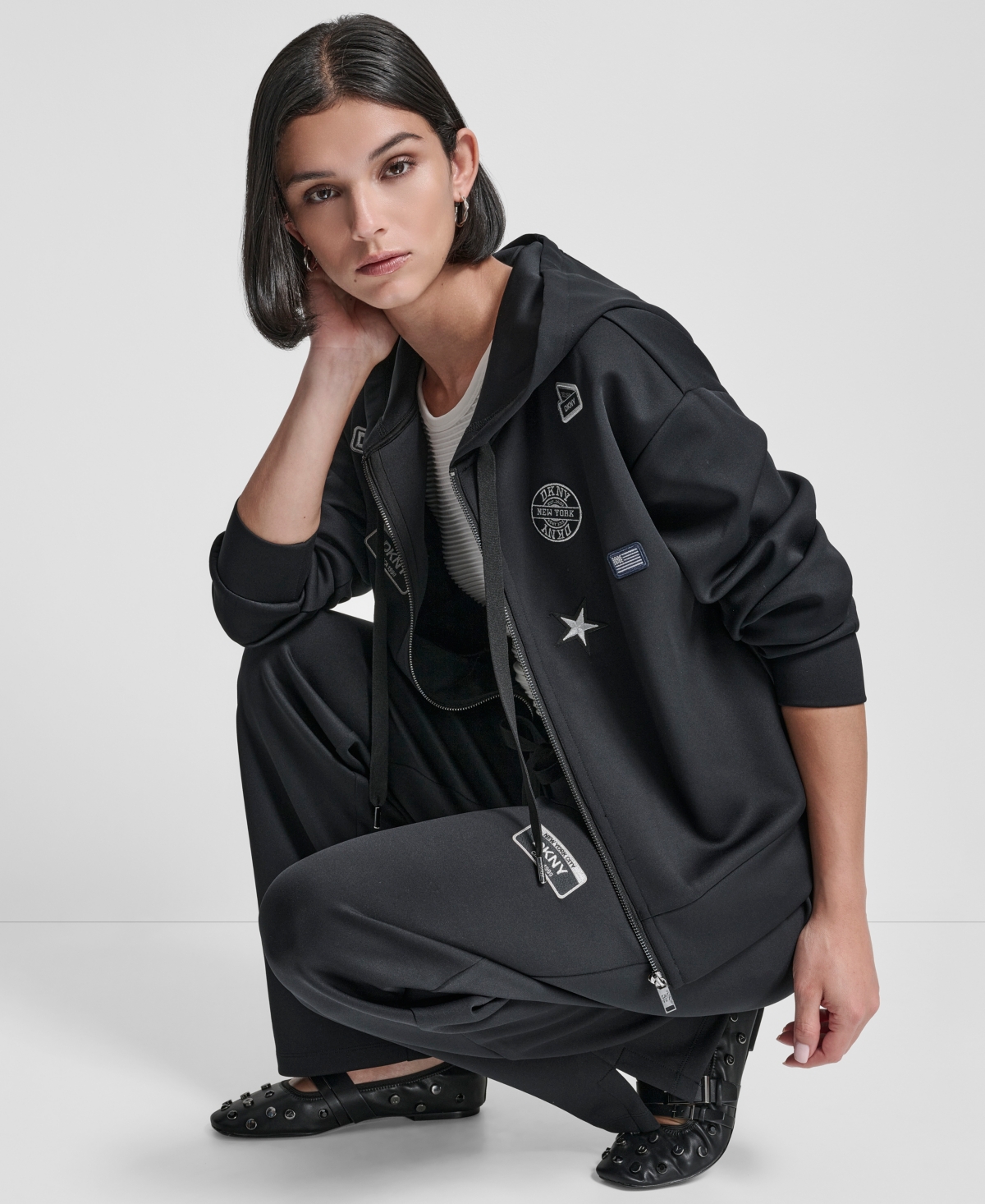 Dkny Women's Long Sleeve Zip-up Jacket In Black