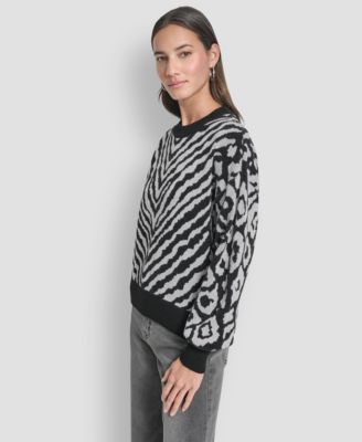 Women's Long-Sleeve Animal-Flocked Sweater