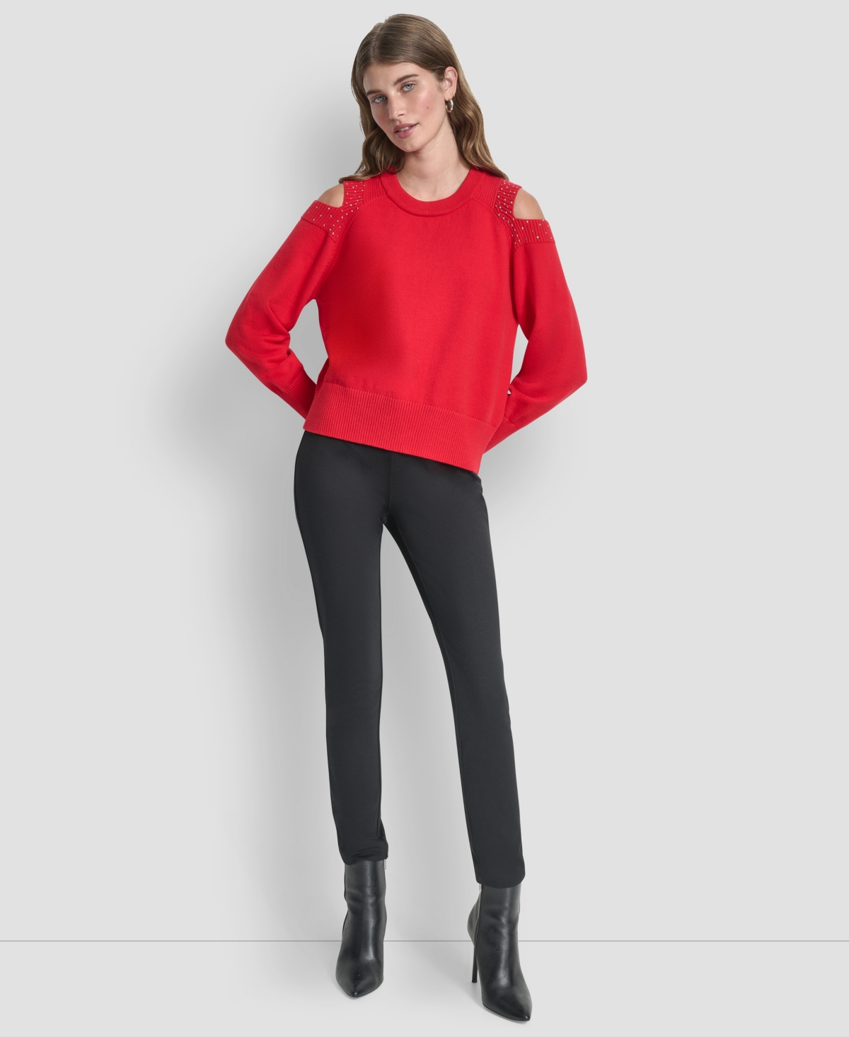 Dkny Women's Long Sleeve Shoulder Cutout Sweater In Red