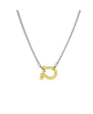 Lucky Lock Carabiner Necklace &acirc;€“ Two-Tone Mixed Metal Horseshoe Pendant Chain