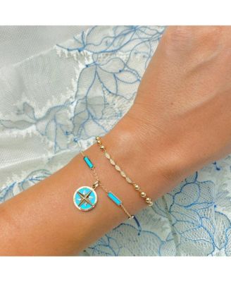 Turquoise Bar Chain Bracelet 14K Gold