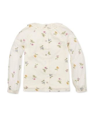 Little Girls Organic Long Sleeve Ruffle Collar Top