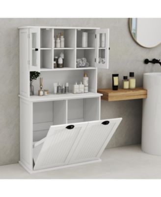 Tall Tilt-Out Laundry Cabinet with 2 Compartments and Adjustable Shelves
