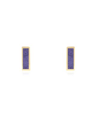 Amethyst Bar Stud Earrings 14K Gold