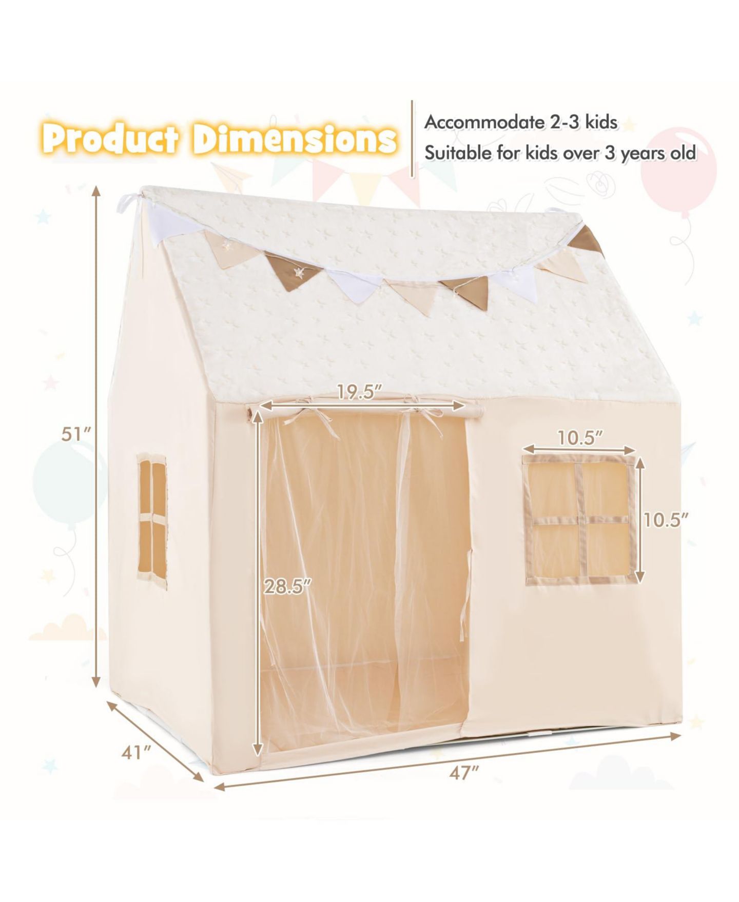 Детская игрушка Mecale Glow-in-the-Dark Play Tent with Lights and Mat, Ages 3+, цвет: Тёмный бежевый — фото 4