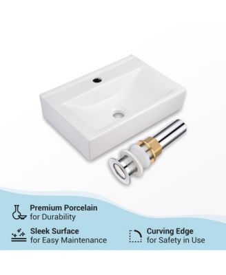 18 1/8" x 12 3/16" x 4 5/16" Wall Mount Ceramic Sink w/ One Hole Bathroom Faucet Single Handle CHR