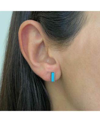 Turquoise Bar Stud Earrings 14K Gold