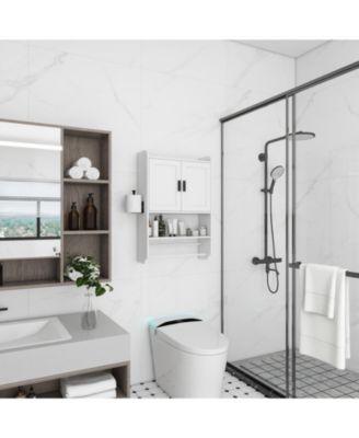 Bathroom Wall Cabinet with Doors, Adjustable Shelf, Towel Bar, and Paper Holder