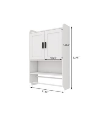 Bathroom Wall Cabinet with Doors, Adjustable Shelf, Towel Bar, and Paper Holder