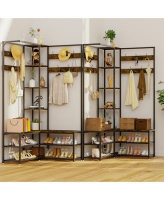6 in 1 Coat Rack Shoe Bench Coat Rack Hall Tree with Bench Entryway Corner Coat Stand  Large Organizer