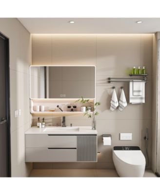 35×28 Inch Aluminum Mirror Cabinet with 3-Color LED and Defogging Feature