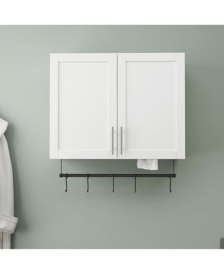 CASAINC 1Pc Particle Board & MDF Adjustable Shelf, Towel Bar & 5 Hooks Bathroom Wall Cabinet