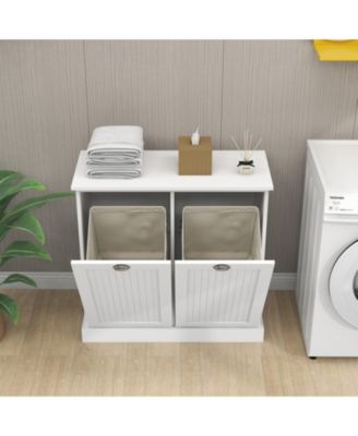 Two-Compartment Tilt-Out Laundry Sorter Cabinet with Hidden Storage