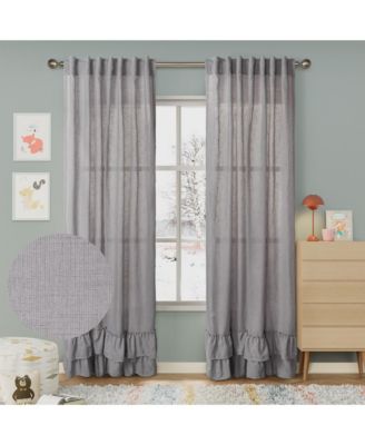 Textured Double Ruffle Rod Pocket Curtains Pair