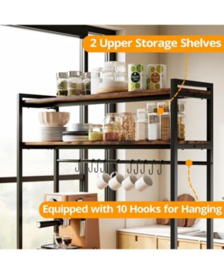 Kitchen Island with Stools, Storage and Power Outlet, Vintage Brown