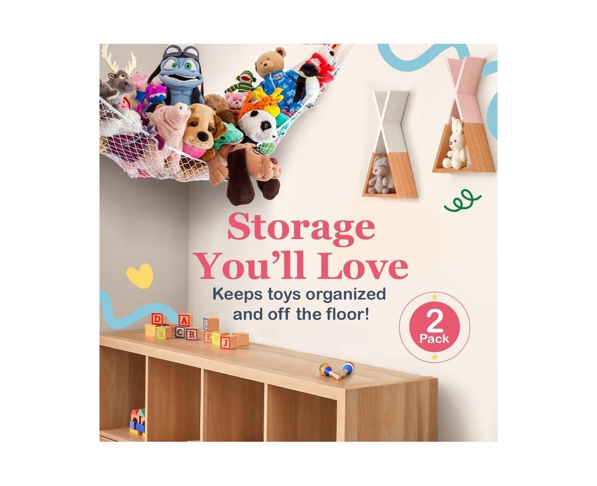 Lilly's Love Toddler Stuffed Animal Net Hammock, Jumbo Extra Large Corner Hanging Toy Storage Organizer, White, 2 Pack