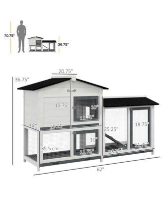 2-tier Wood Backyard Bunny Cage Small Animal House w/Ramp&Outdoor Run