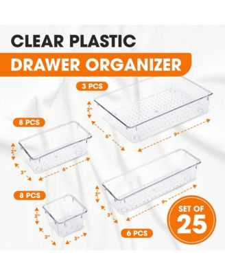 25 Piece Clear Plastic Drawer Organizer Set