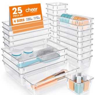 Cheer Collection 25 Piece Clear Plastic Drawer Organizer Set - Macy's