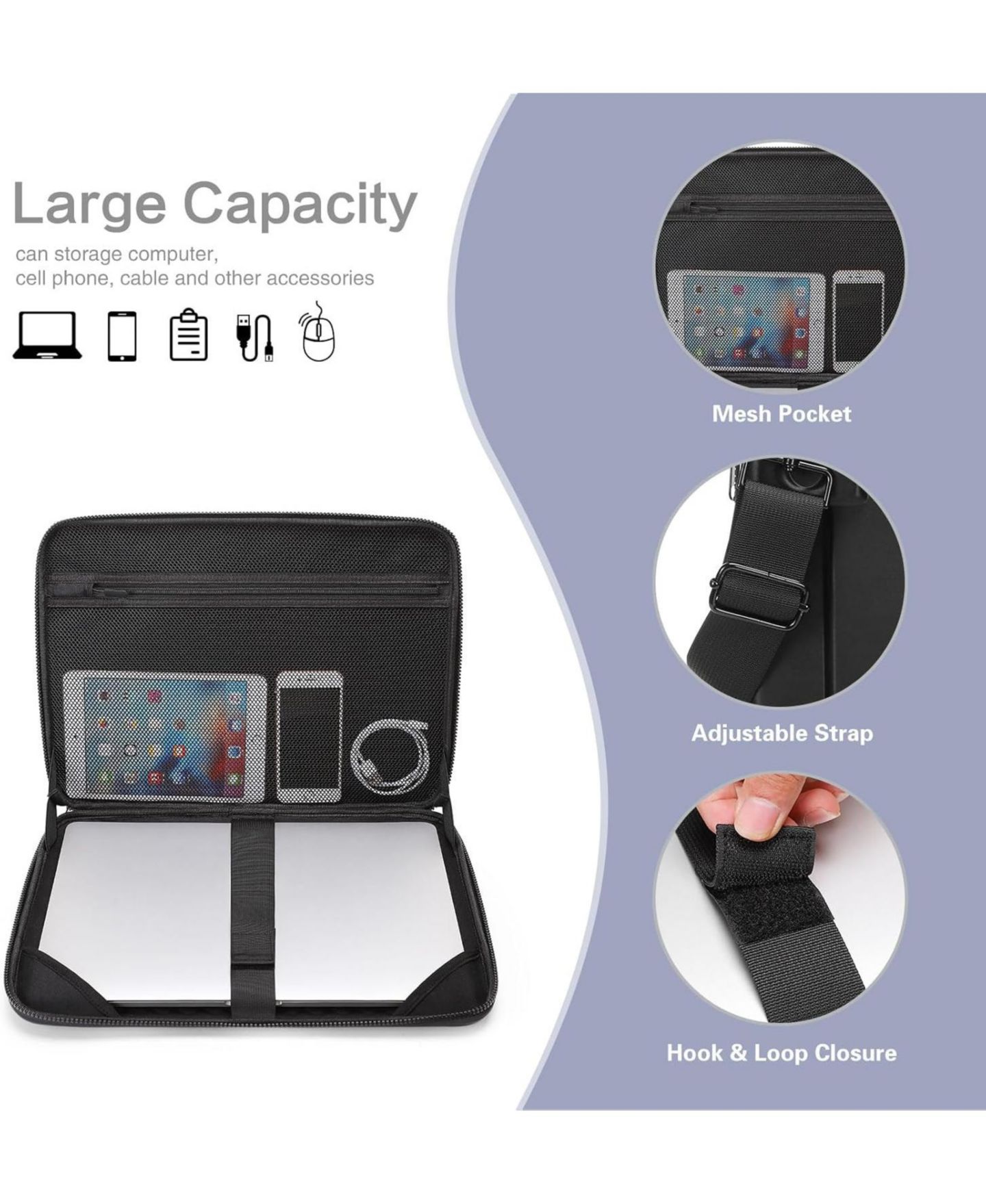 Сумка MOSISO Black Hard Shell Laptop Sleeve - 15.6"/16" Abstract Geometric Waterproof Case with Strap for MacBook/HP/Dell/Lenovo/Asus, цвет: Чёрный — фото 2