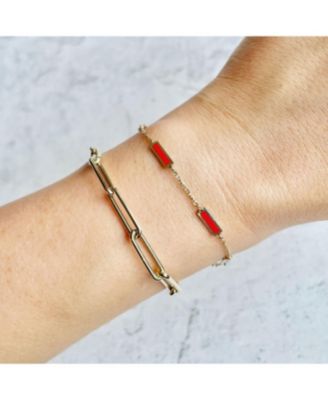 Coral Bar Chain Bracelet 14K Gold