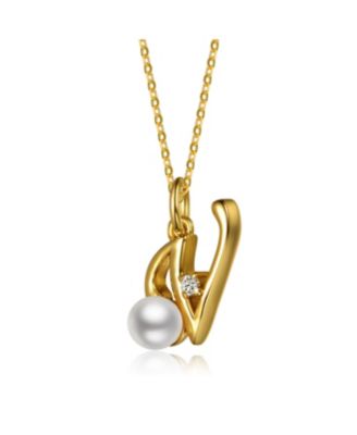 Kids/Teens Personalized 14K Gold Plated Initial Pearl Pendant Necklace