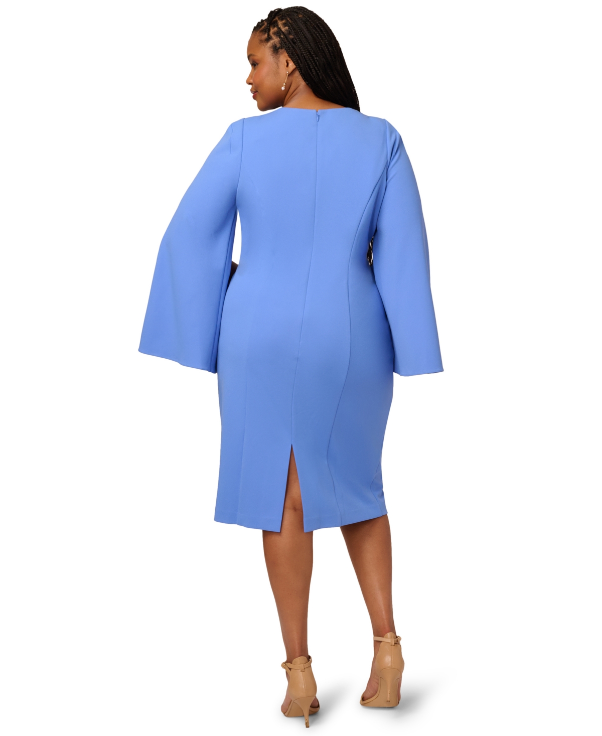 Adrianna Papell Plus Size Beaded Split-sleeve Dress In Blue
