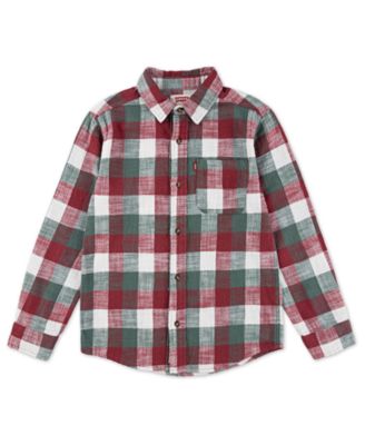 Levis Big Boys Buffalo Checkered Flannel Long Sleeve Shirt - Red Pear 13$