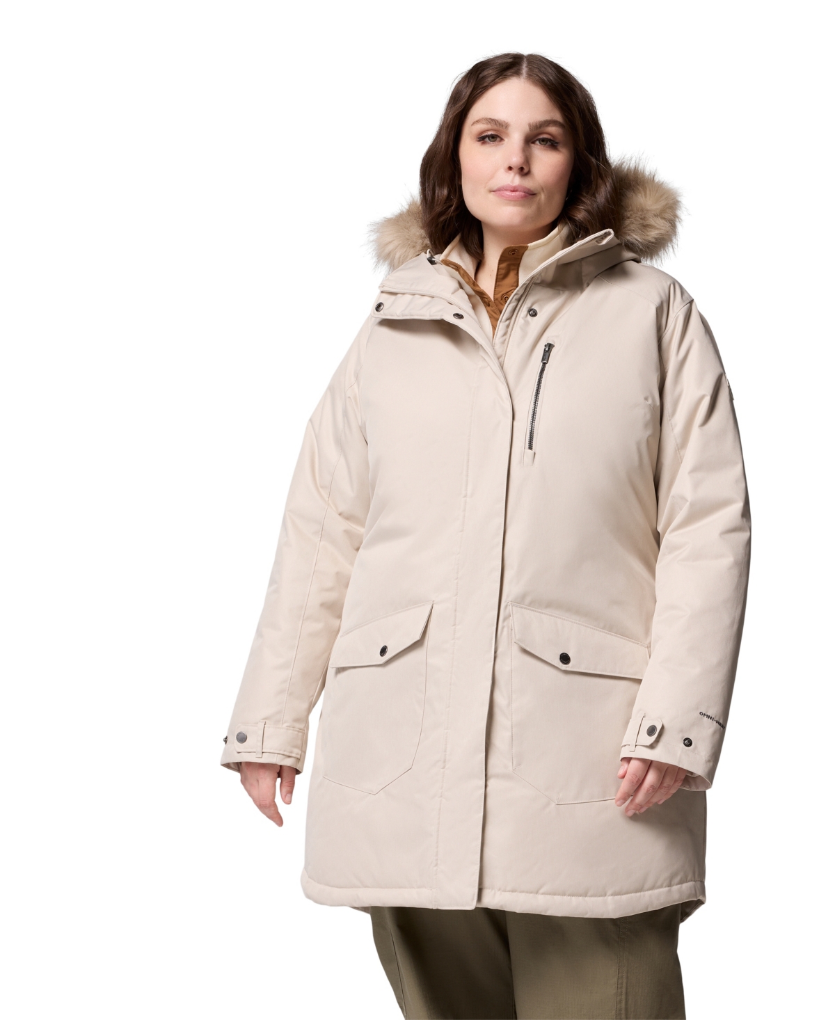 Columbia Plus Size Suttle Mountain Hooded Faux-fur-trim Long Insulated Coat In Nude