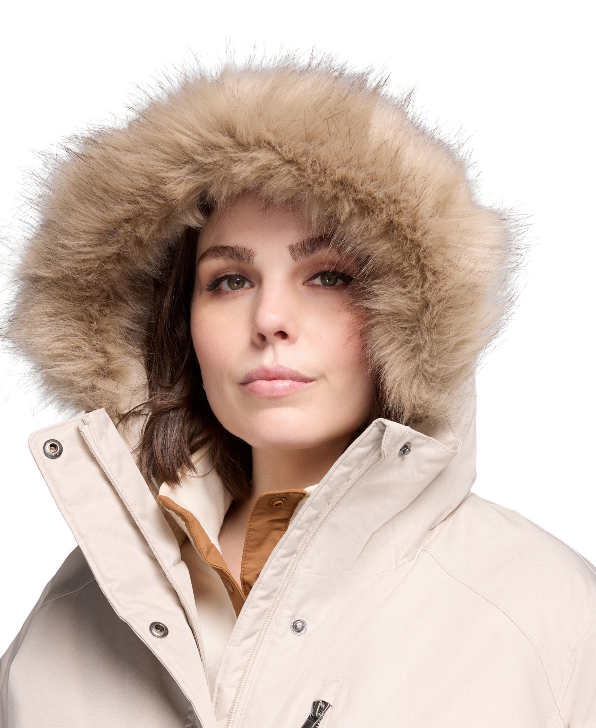 Columbia Plus Size Suttle Mountain Hooded Faux-fur-trim Long Insulated Coat In Nude
