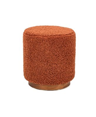- Terracotta Boucl&eacute; Pouf with Wooden Base Vintage Style Upholstery Living Room