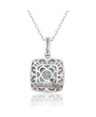 Suzy Levian Sterling Silver Cushion Cut Topaz And Sapphire Double Halo Pendant