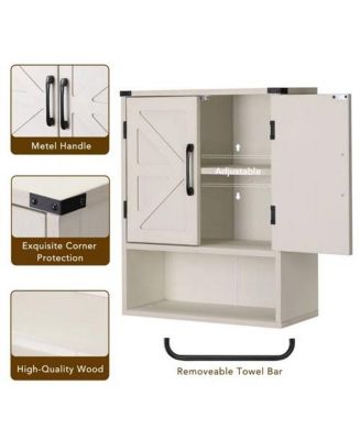 Bathroom Wall Cabinet with Storage Shelf and Towel Bar for Organization