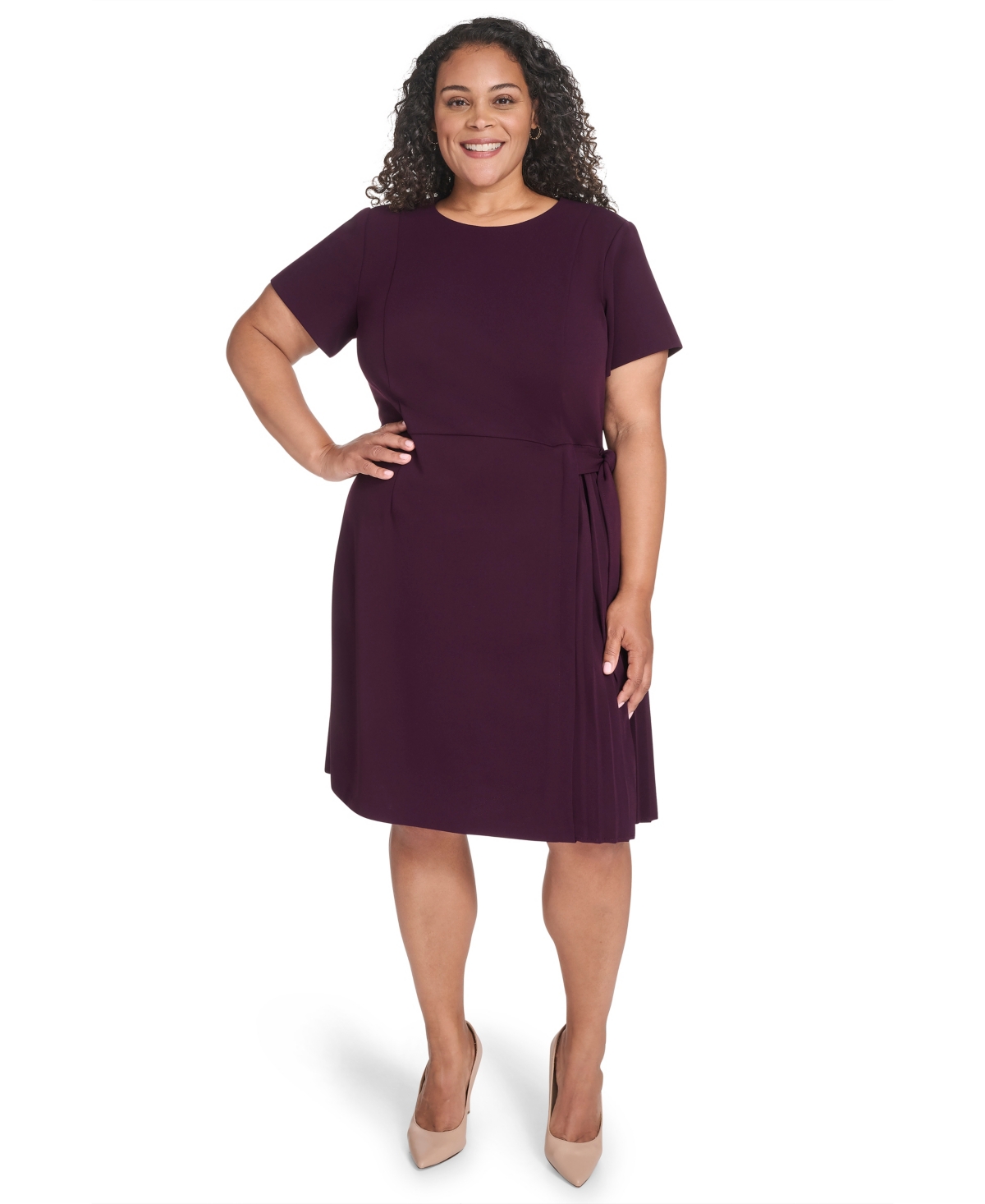 Calvin Klein Plus Size Short Sleeve Midi Dress In Red