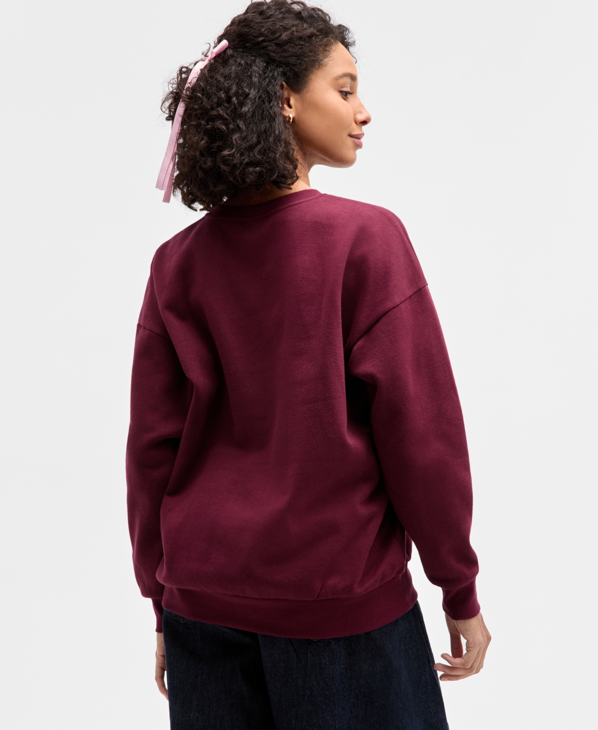 Self Esteem Juniors' Paris Bow Fleece Sweatshirt In Burgundy