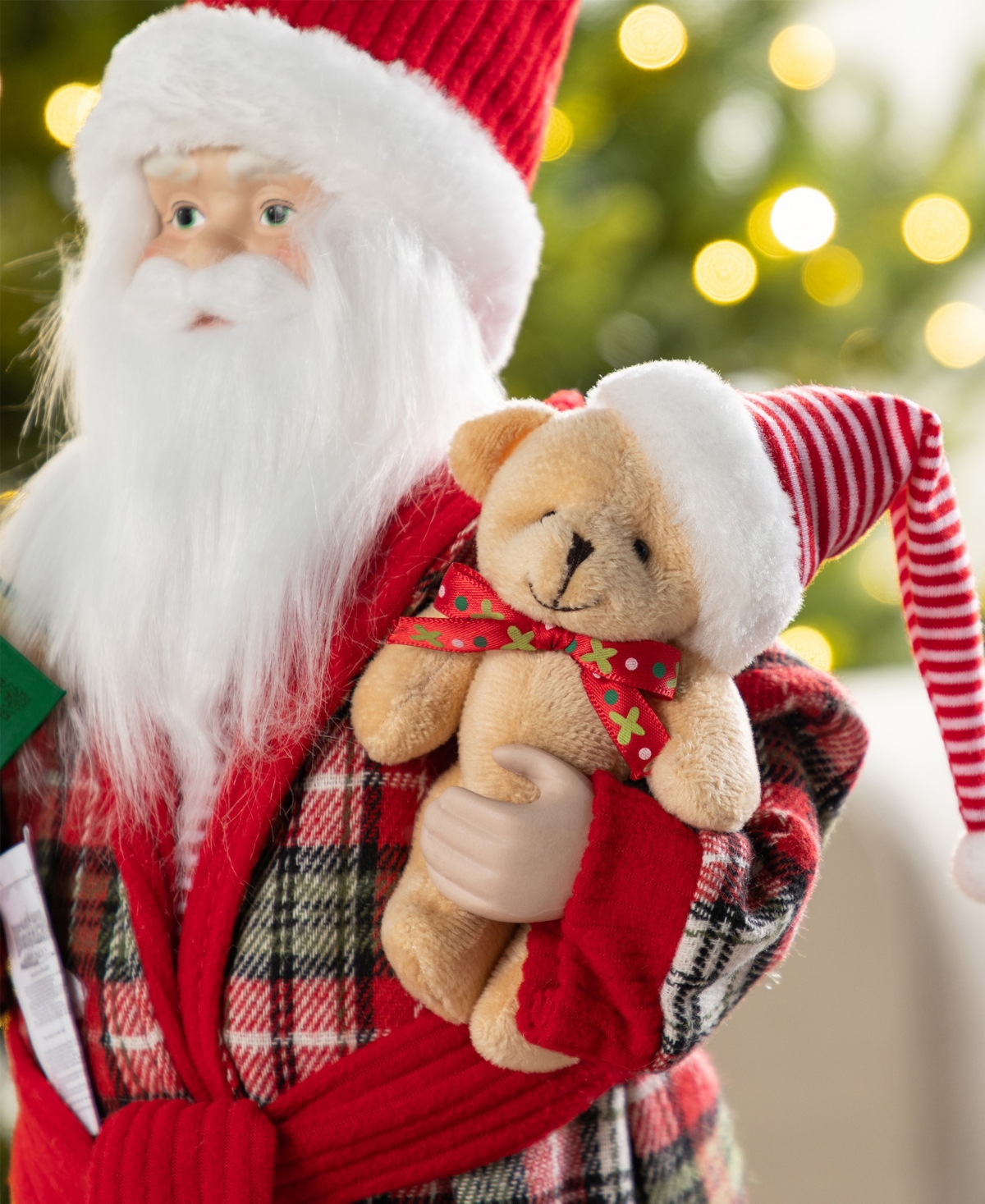 Glitzhome 18" Faux Fur Christmas Bathrobe Santa Figurine With Porcelain Face In Multi