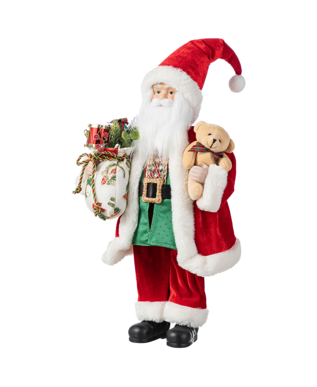 Glitzhome 18" Faux Fur Christmas Traditional Santa Figurine With Porcelain Face In Multi