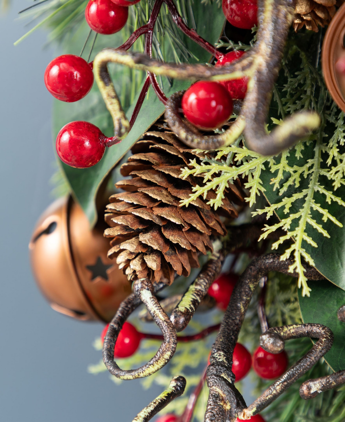 Glitzhome 28" Christmas Bell, Pinecone And Berry Bow Teardrop In Multi